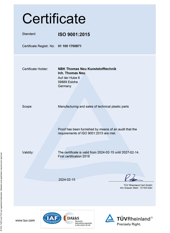 Zertifikat DIN EN IS 9001:2015 EN